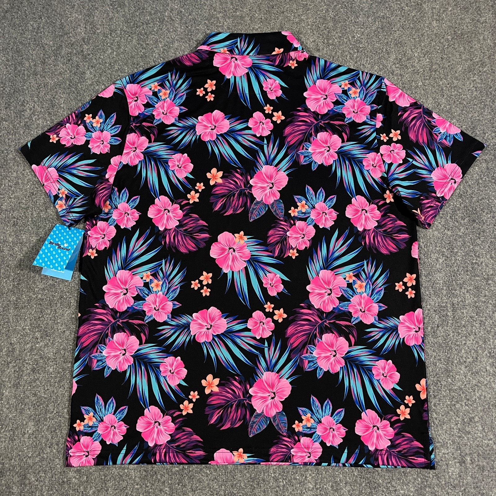 Birdie Bound Tropical Neon Performance Golf Polo Shirt Adult XL Black Hawaiian