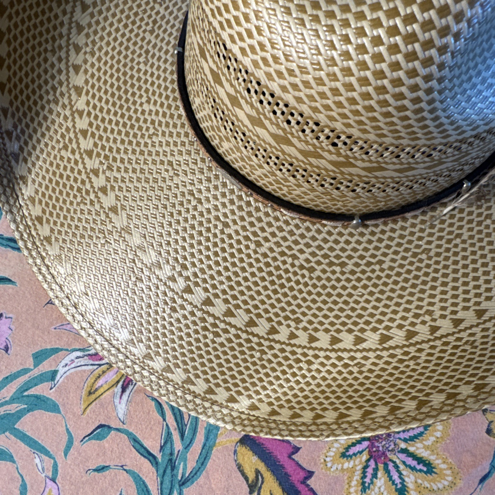 Larry Mahan’s 10X LAREDO Straw Leather Belted Western Cowboy Hat Men 7 3/8 MINT