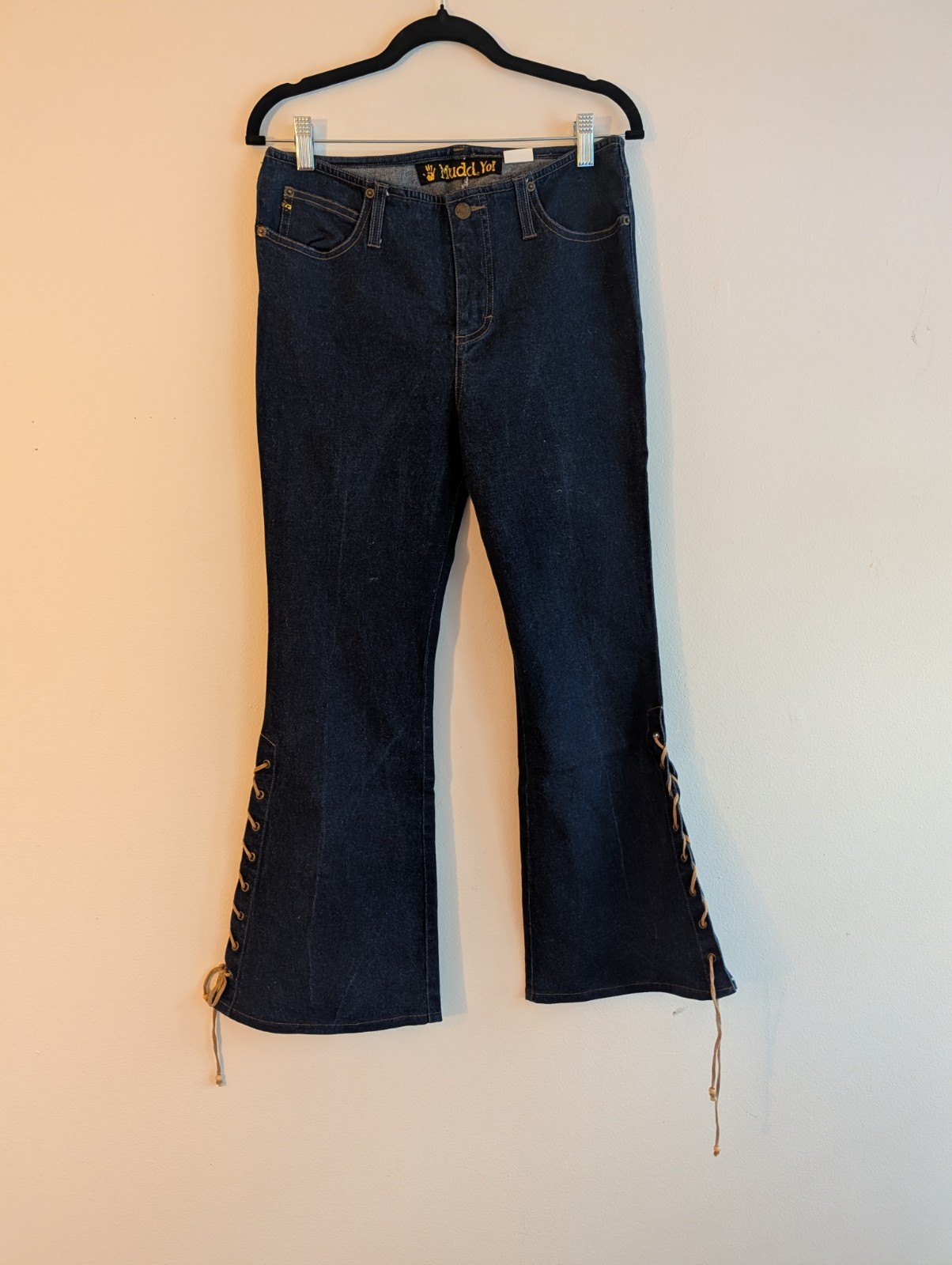 Vintage 90s Y2K Mudd Jeans Womens Low Rise Bootcut Ties Accent Deadstock 30″