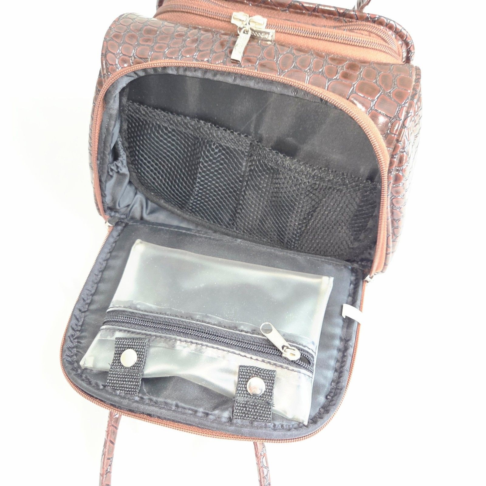 Vintage Caboodles Total Tote Brown Croc Cosmetic Case Organizer New Condition