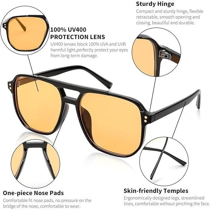 Men Retro Vintage 70s Sunglasses Yellow Lens Shades Street Wear Eye Glasses Hot