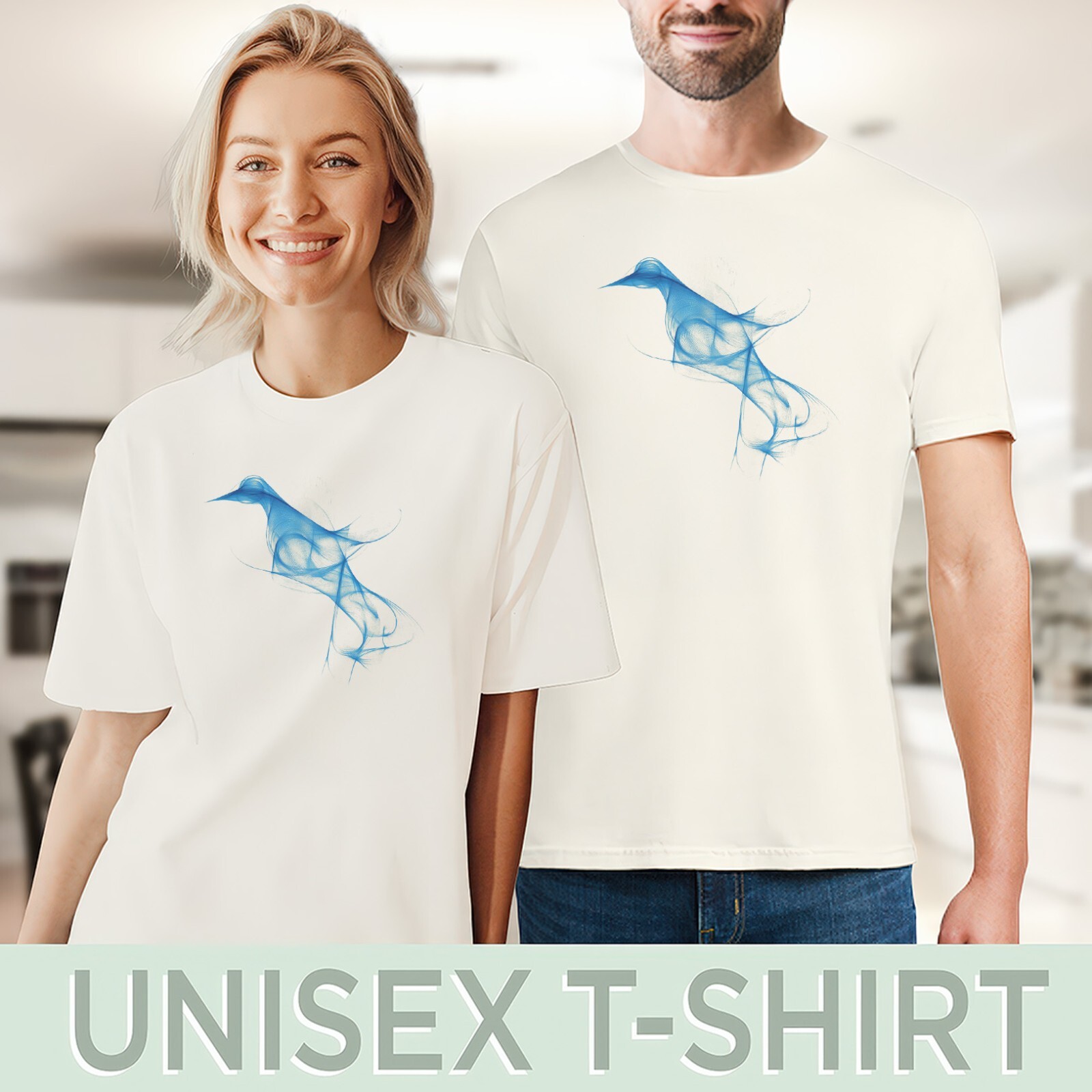 Blue Bird Graphic Tee Abstract Design Shirt Artistic Bird Top
