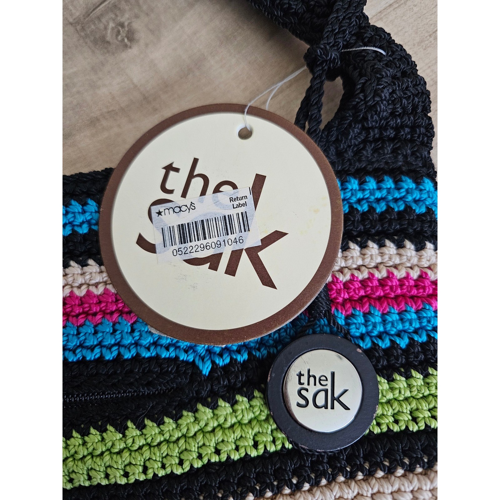 The Sak Casual Classics Crochet Shoulder Bag Multi Color Striped Knit Purse NEW