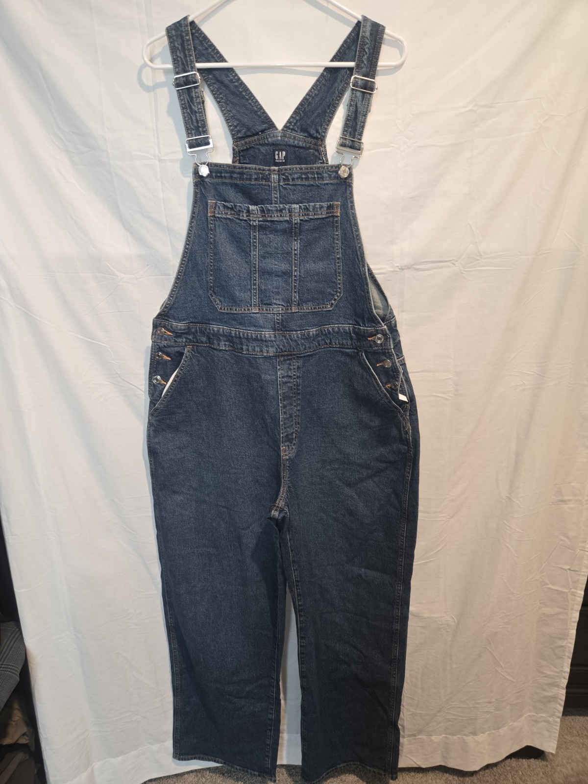 Gap Denim Womens L Blue Jean Bootcut Overalls Pockets NWT