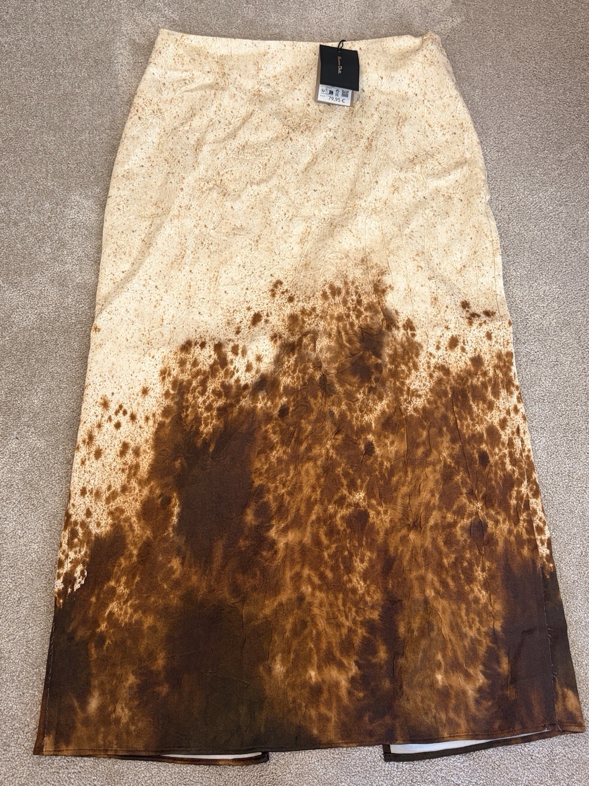Massimo Dutti Brown Cream Cow Print Satin Midi Skirt Size EU 36 / US 4⁠ – New