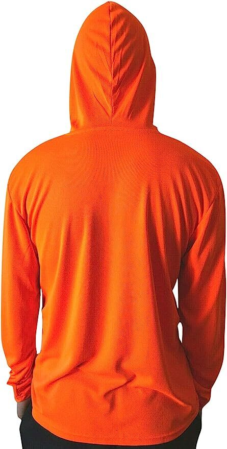 Safety Neon Orange Long Sleeve Hoodie T Shirt Polyester Tee Birdeye Mesh New