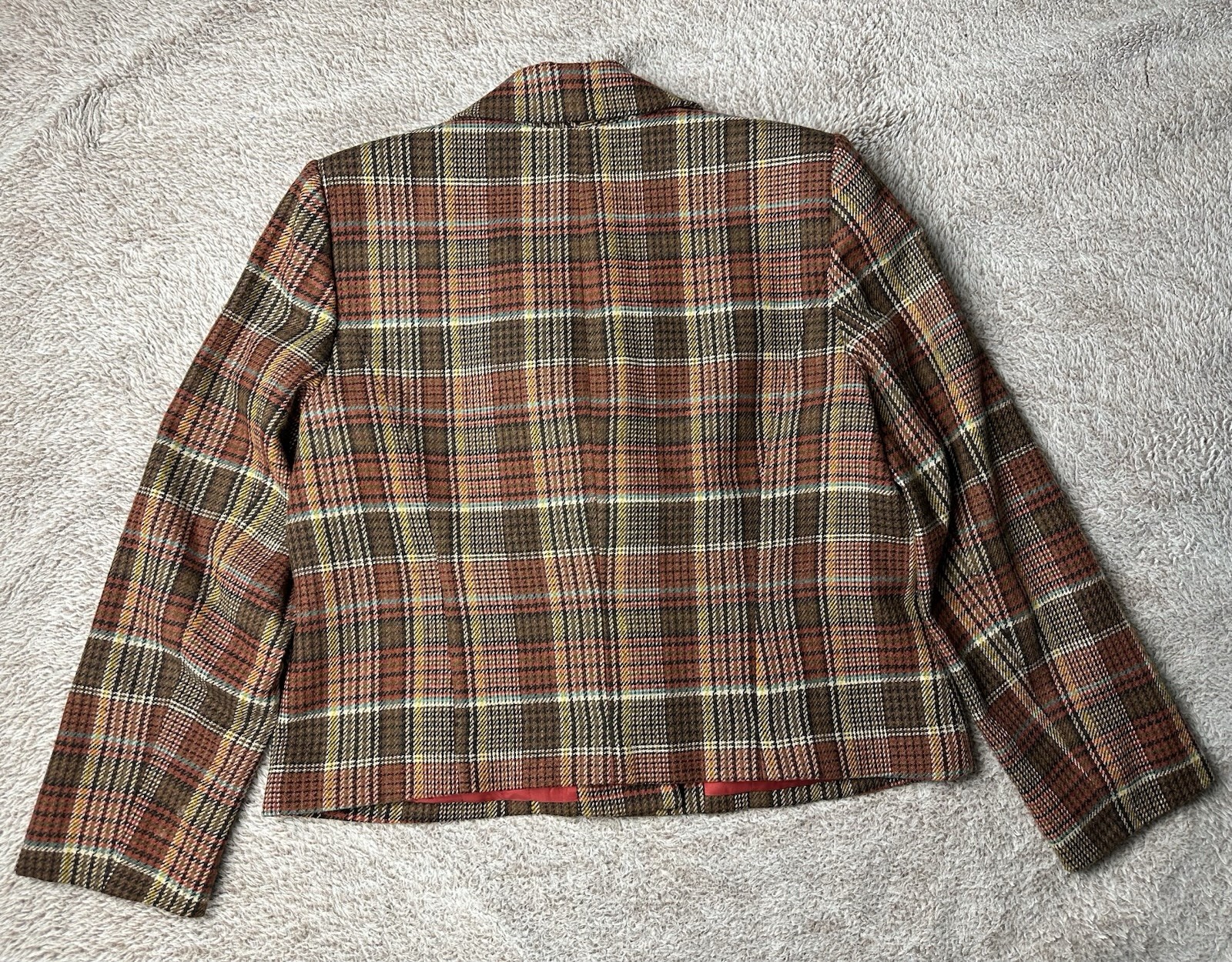 DAVID MEISTER Multi Color Acrylic Blend Plaid Beaded Motif Collar Jacket US 14