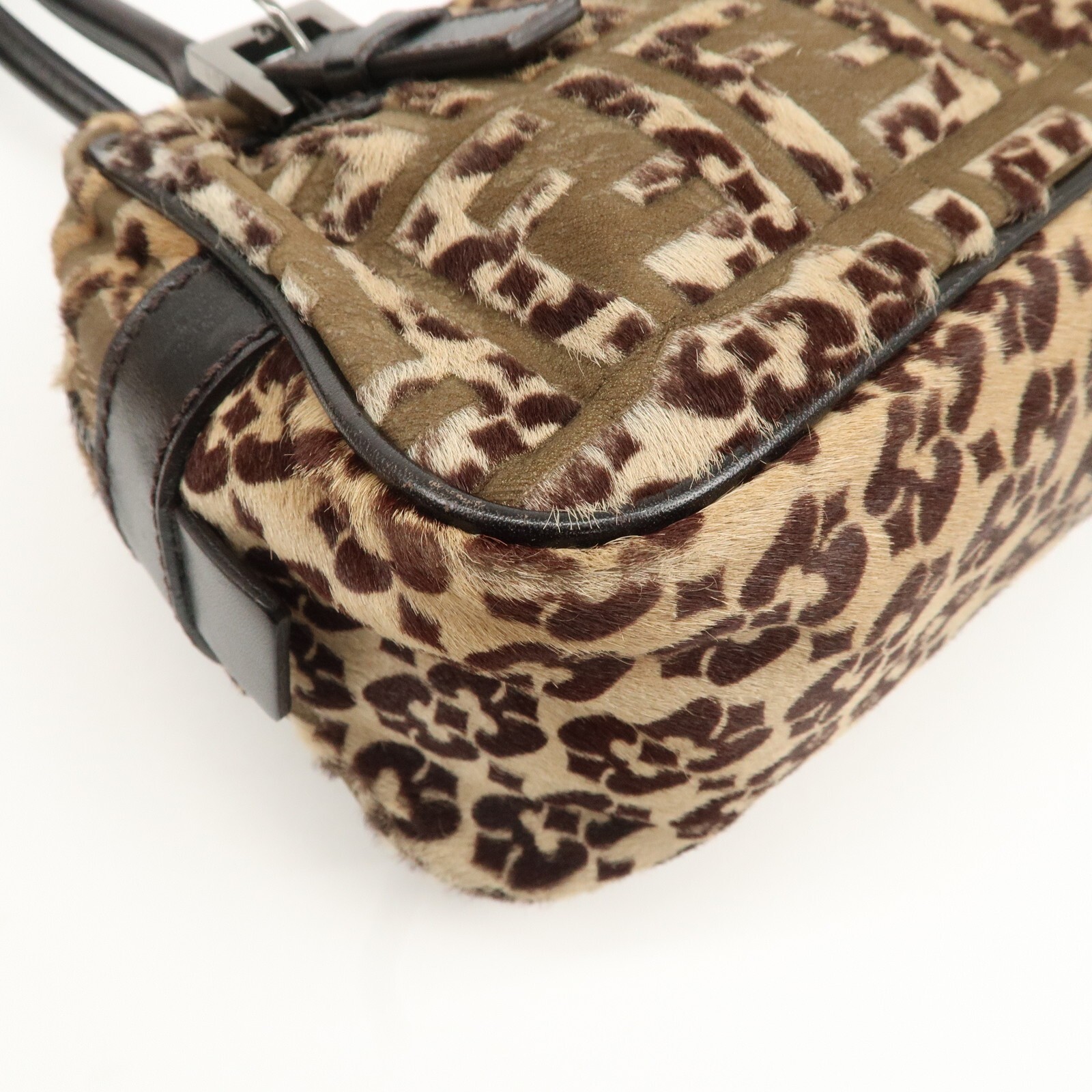FENDI FF Mini Boston Bag Hand Bag 8BN004 Unborn Calf Leather Auth Used