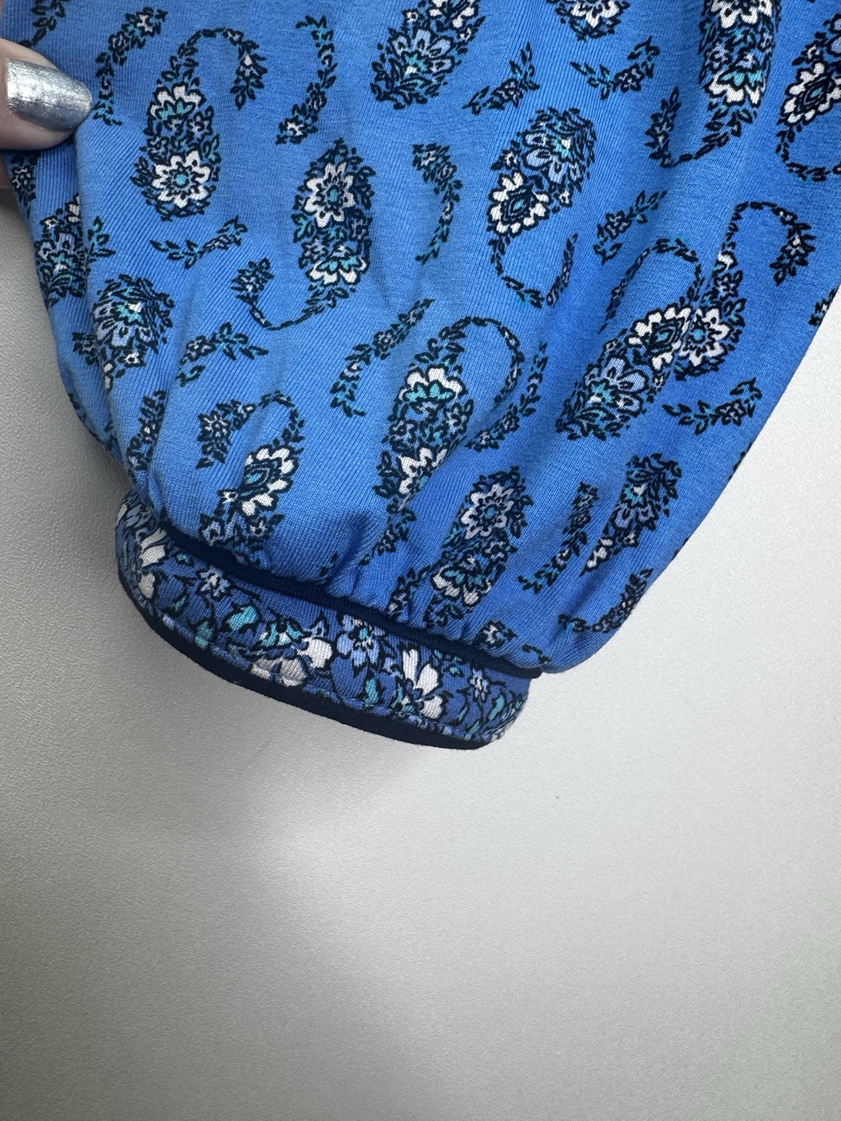 J Jill Wearever Collection Blue Black Paisley Tunic Pullover Balloon Sleeve XL