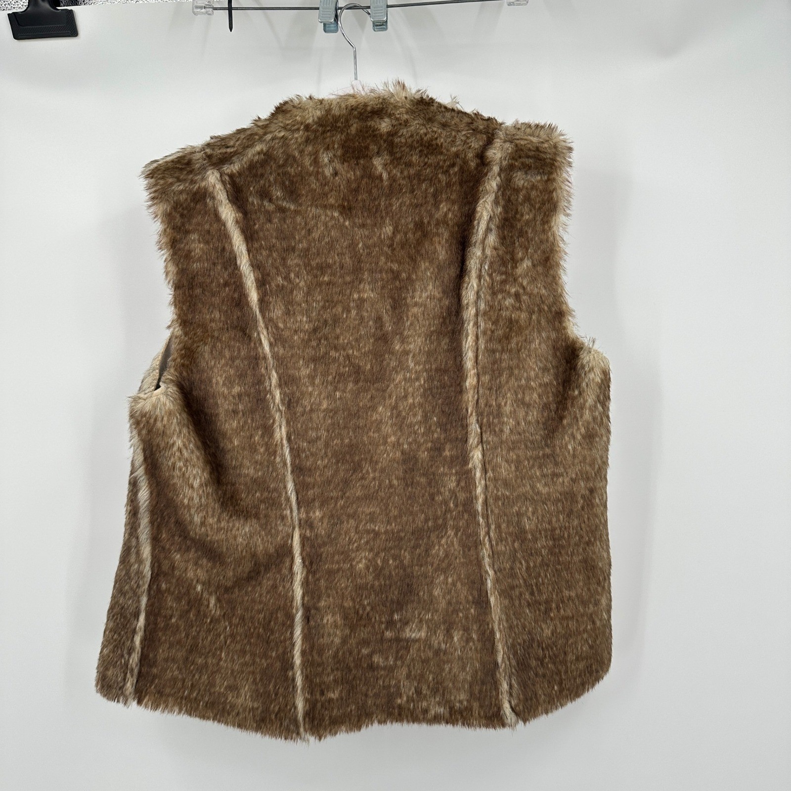 Womens Boho Reversible Faux Suede Fur Vest Size L Western Shaggy Neutral Earthy