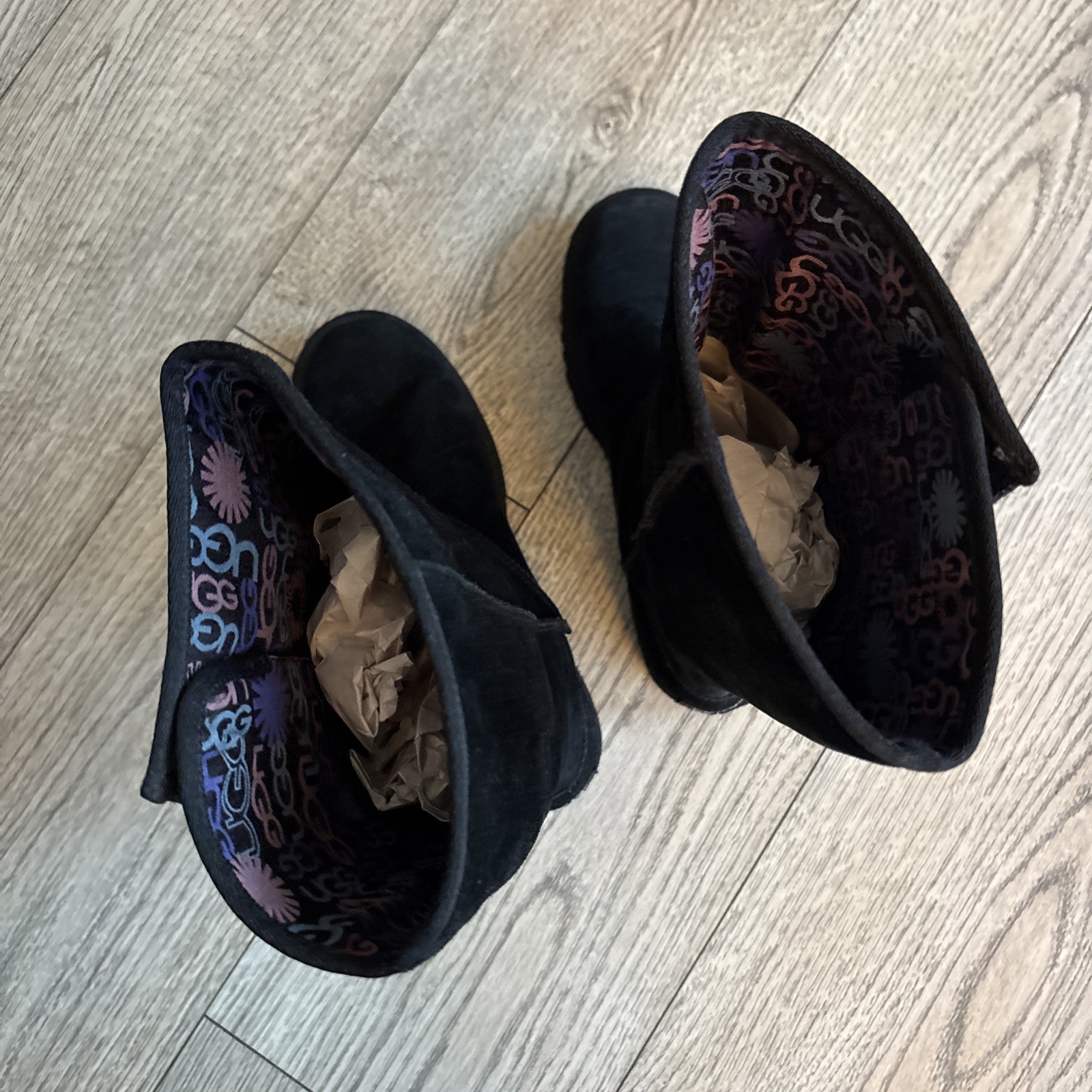 UGG Australia Women’s 3387 Lo Pro Button Fold Over Black Boots Size 8
