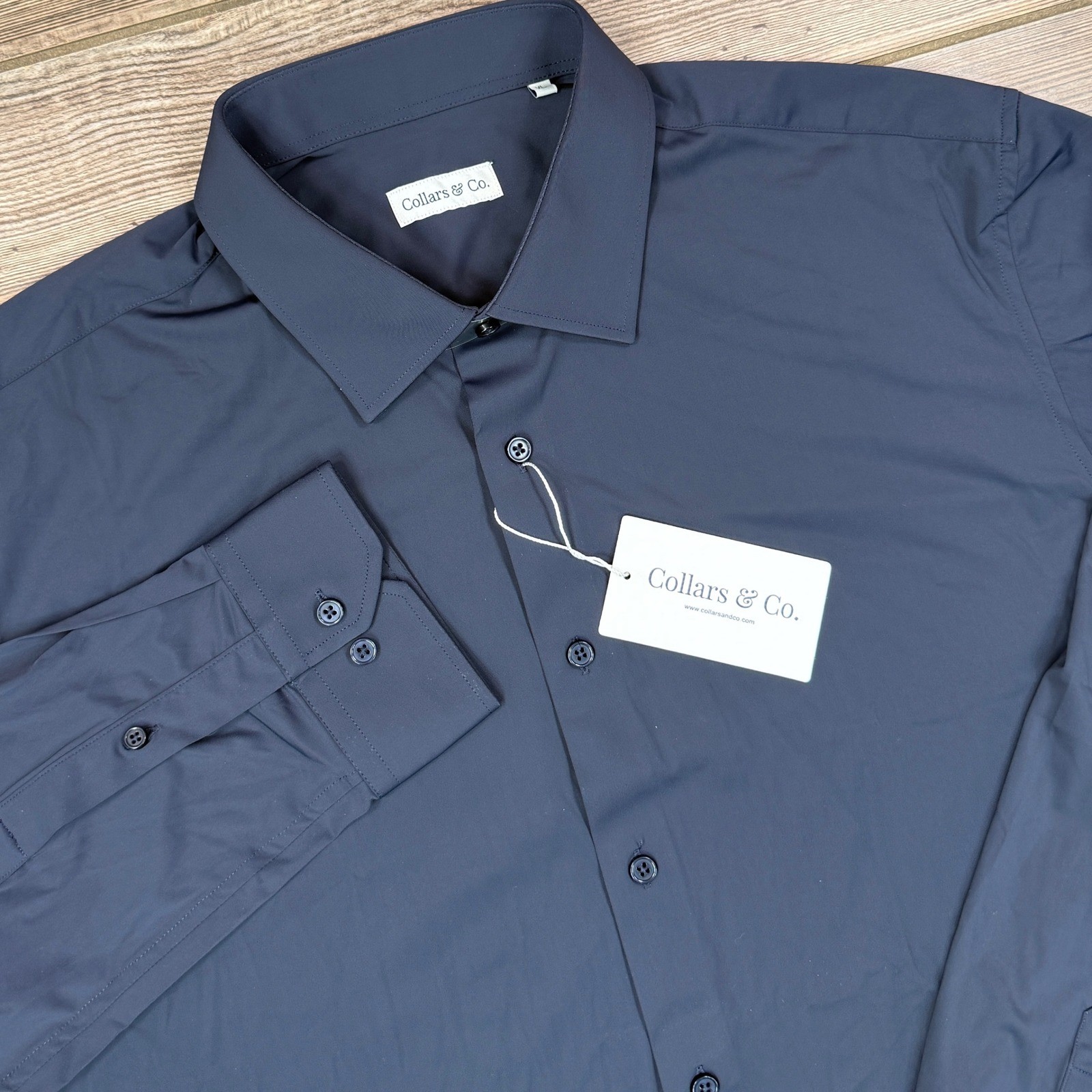 Collars & Co Mens Size XL Apex Performance Dress Shirt Navy Blue Stretch NEW