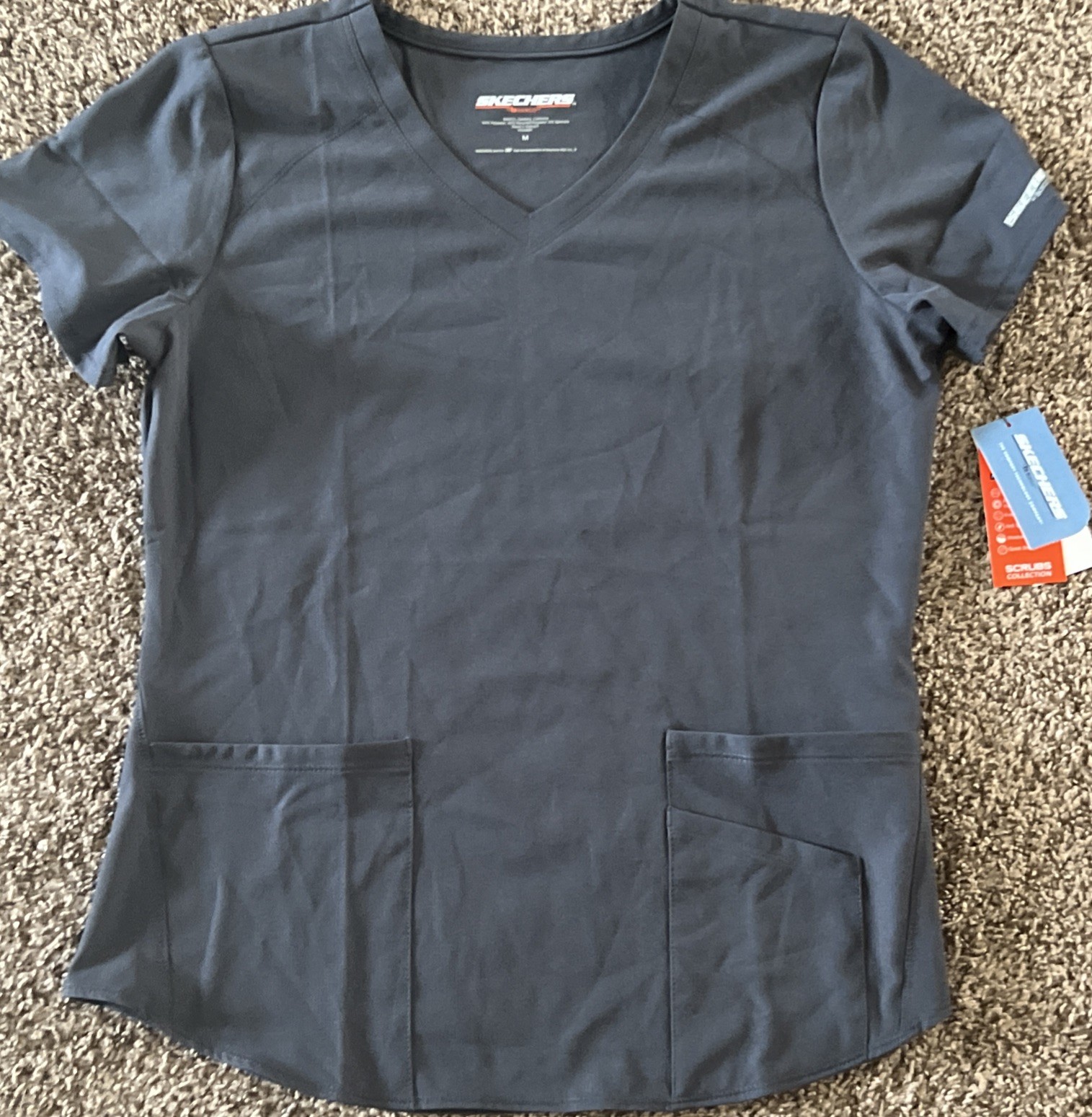 Skechers By Barco Women’s 3 Pocket Scrub Top Pewter Medium NWT