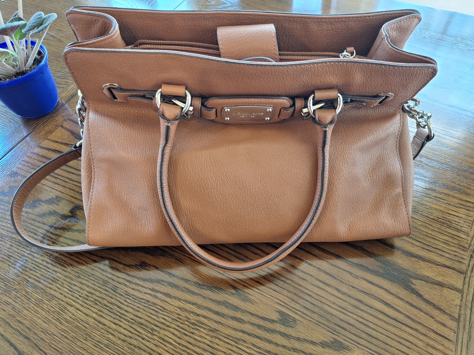 MICHAEL KORS Hamilton Large Tan & Silver Leather Tote Bag