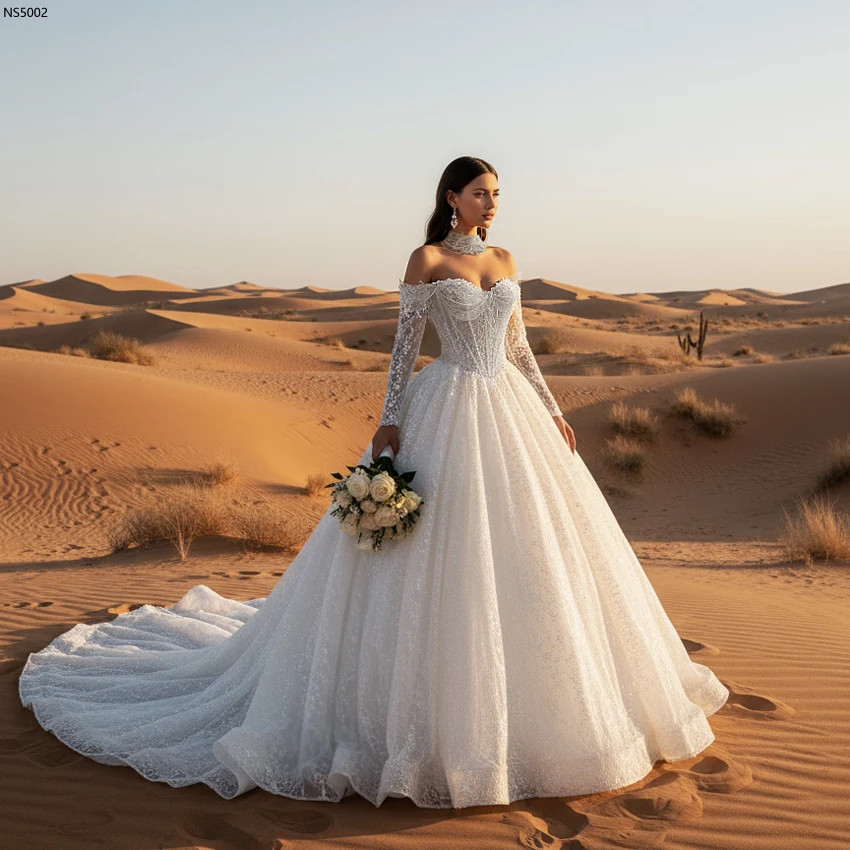 Customized Elegant Beading Lace A-line Wedding Dress Amanda Novias