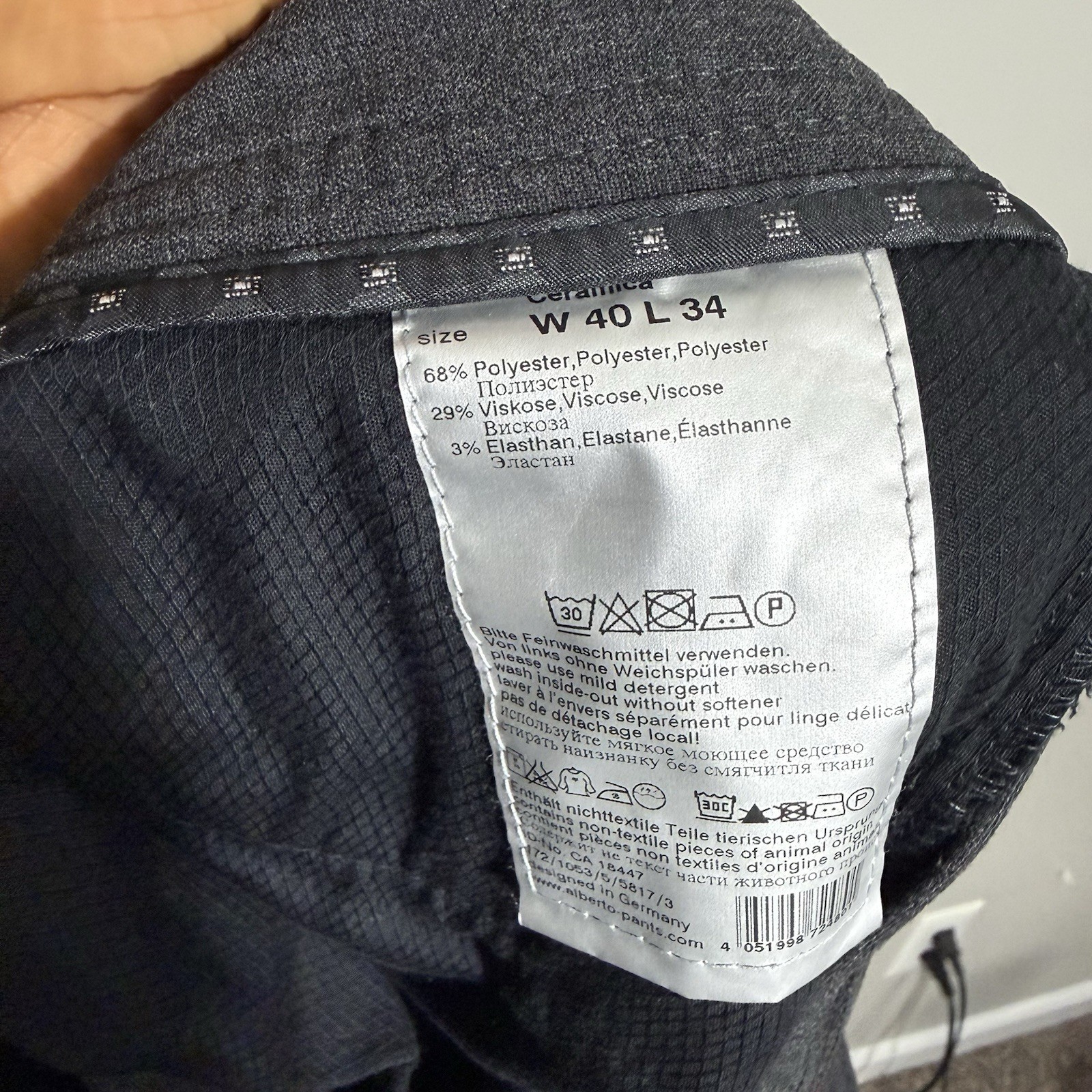 Alberto Ceramica Stone Modern Fit Gray Chino Pants W40 L29