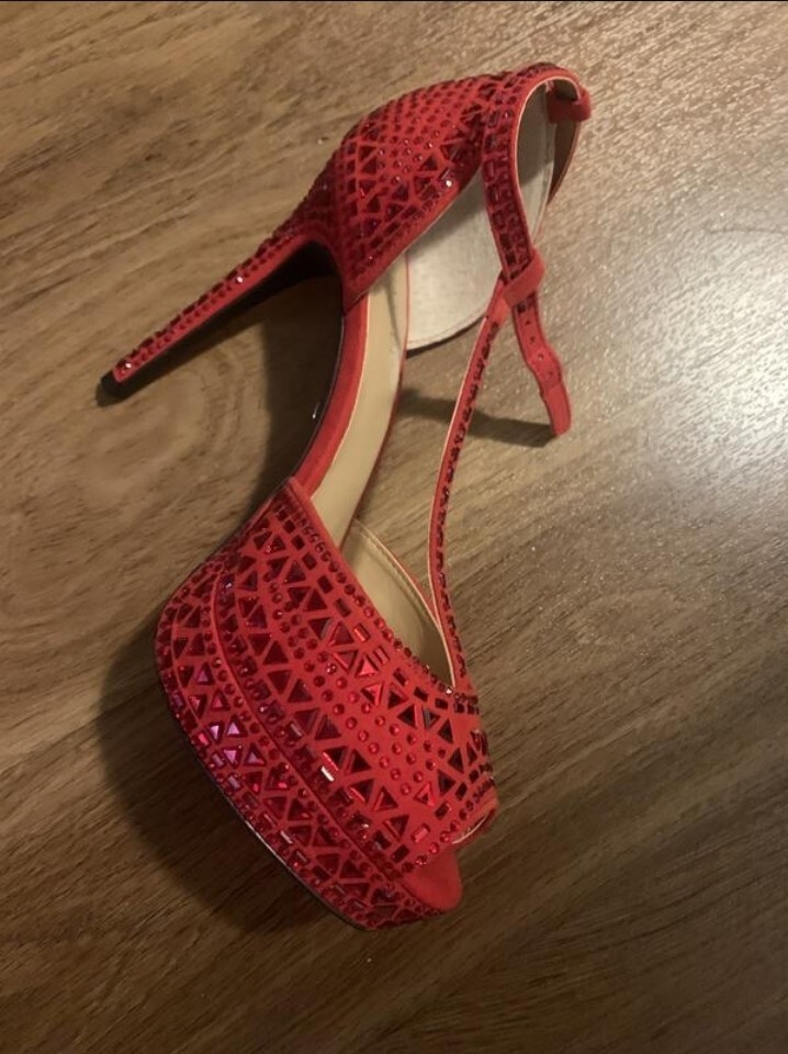 Thalia Sodi Women’s Chace Embellished T-Strap Platform Pumps – Color Gold & Red