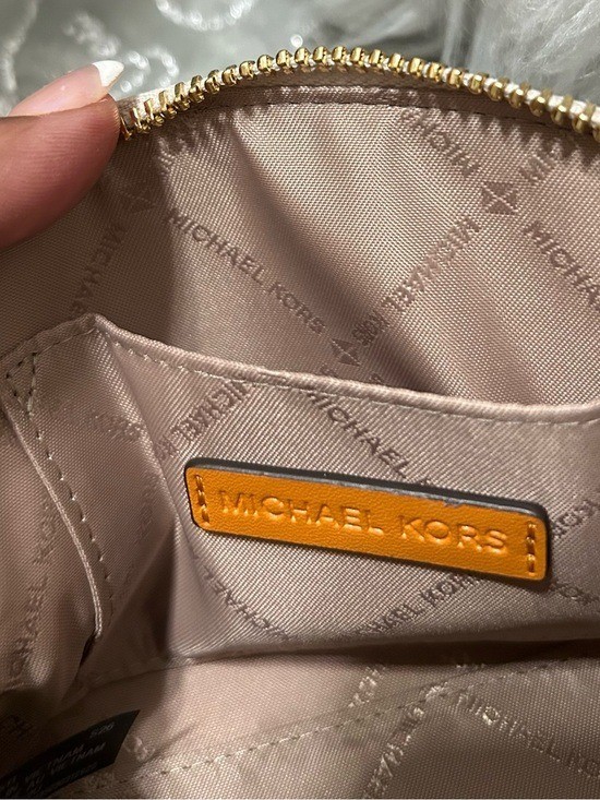 NWT Michael Kors Small, Beige Logo Cosmetic Pouch-Pink/Green/Yellow Fruit Print