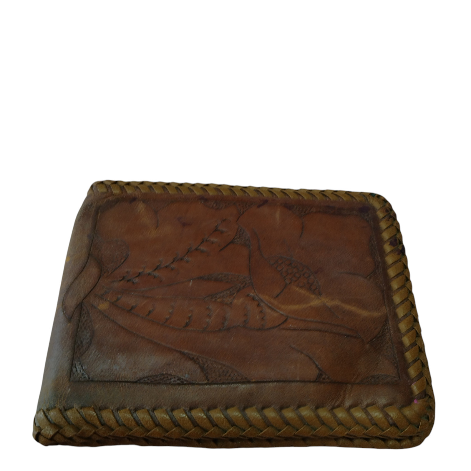 Vintage Tooled Leather Floral Bifold Wallet Brown Classic 3.5 X 4.5 Inches