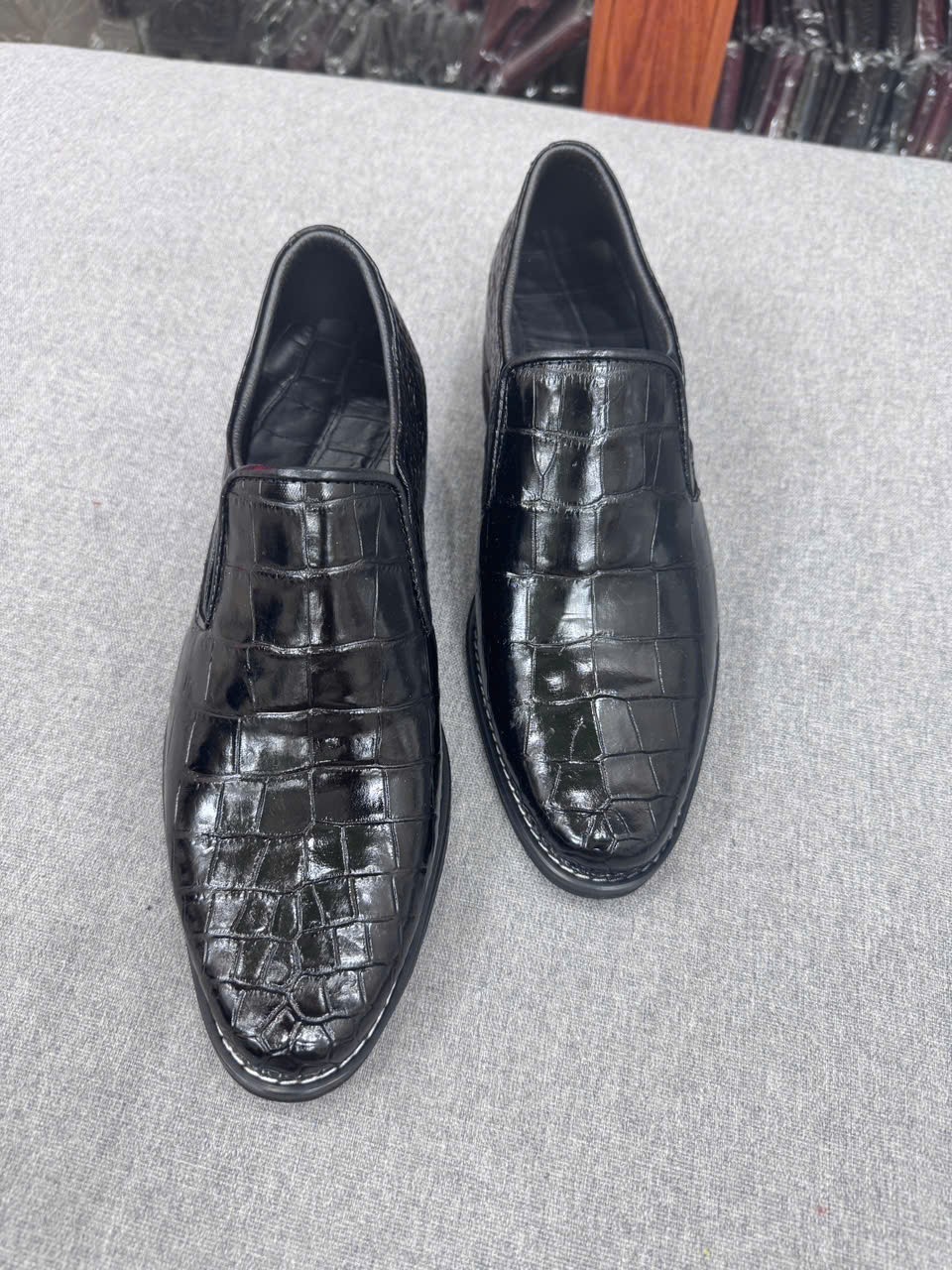 Black Men’s Shoes Loafers Genuine Skin Leather Handmade 13US EU47