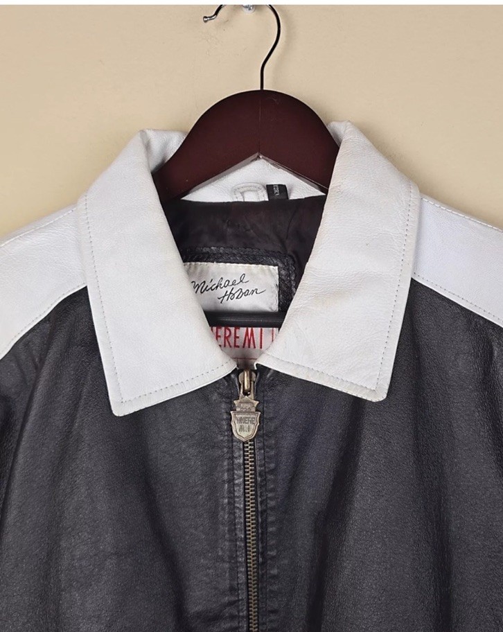 Michael Hoban Men’s L Bomber Jacket USA Flag Colorblock Full Zip Black/White