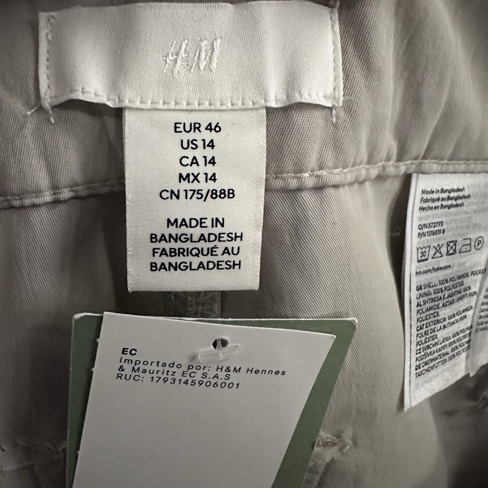 H&M Divided Womens Pants Beige Size 14 Parachute Pant Cargo 100% Polyamide