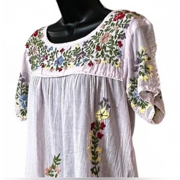 NWT Raj Powder Pink Hand-Embroidered Tunic Mini Dress Floral