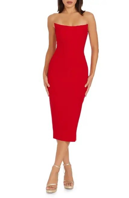 Dress the Population Cosette Women’s Strapless Corset Sheath Midi Dress Size S
