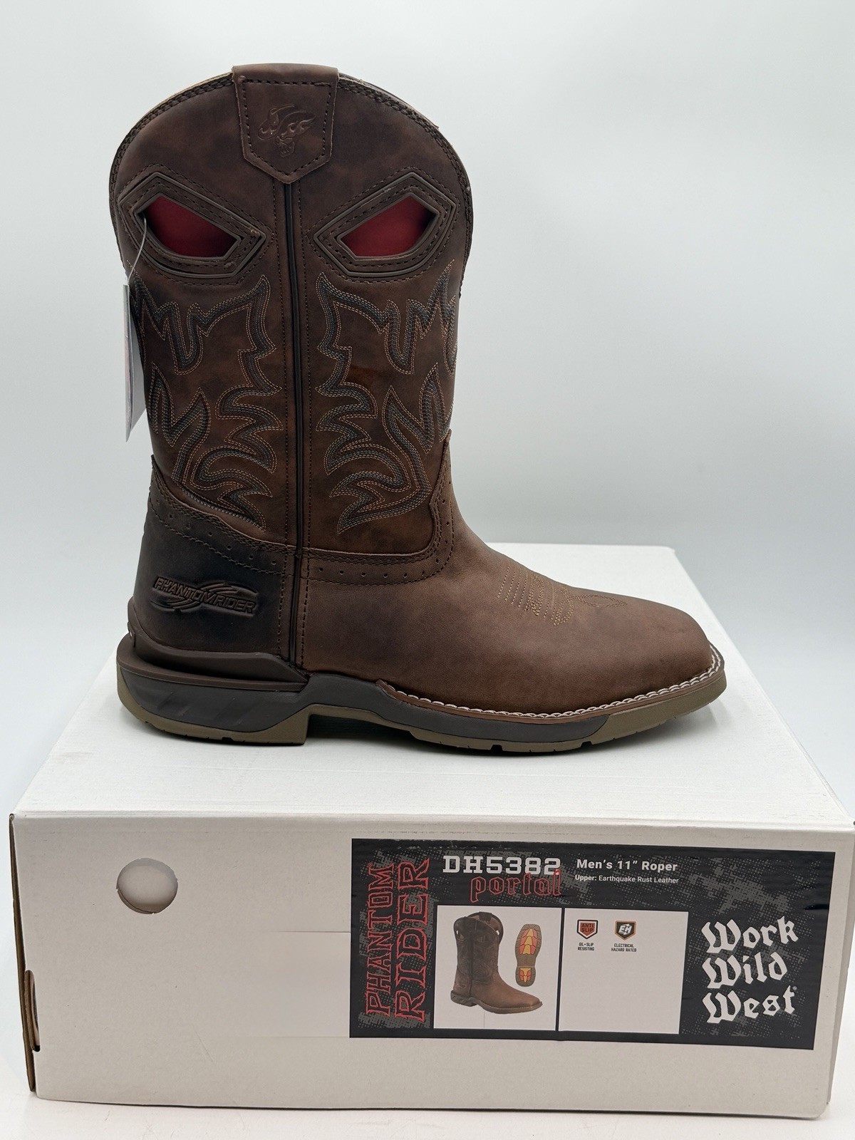 NEW PHANTOM RIDER SZ 9.5 D 11″ Roper Pull On Work Boots Square Toe in BROWN