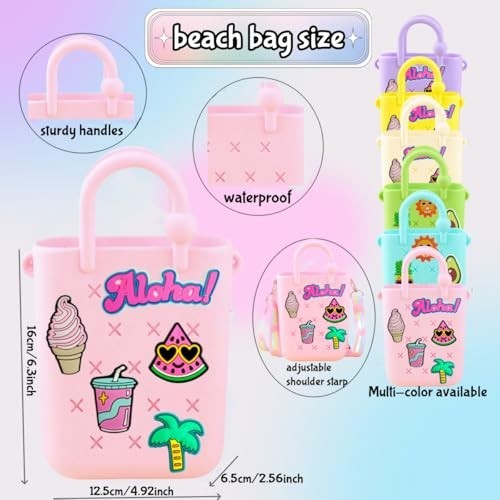 Mini Silicone Tote Bag Rubber Beach Purse Adjustable Strap 22 Charms Waterproof