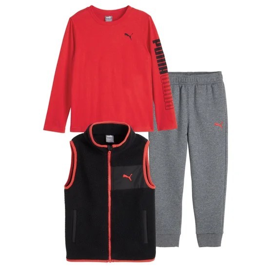 PUMA Boys’ 3-piece Vest Set Includes Vest, Long Sleeve Tee And Jogger Size 2T