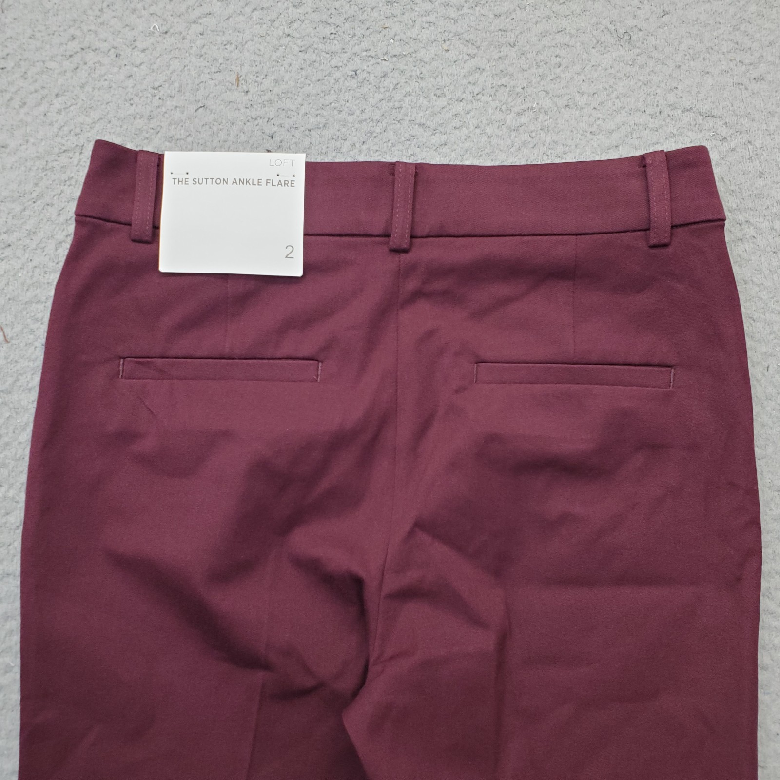 LOFT The Sutton Ankle Flare Pants Womens 2 Burgundy Stretch Regular Flat Front