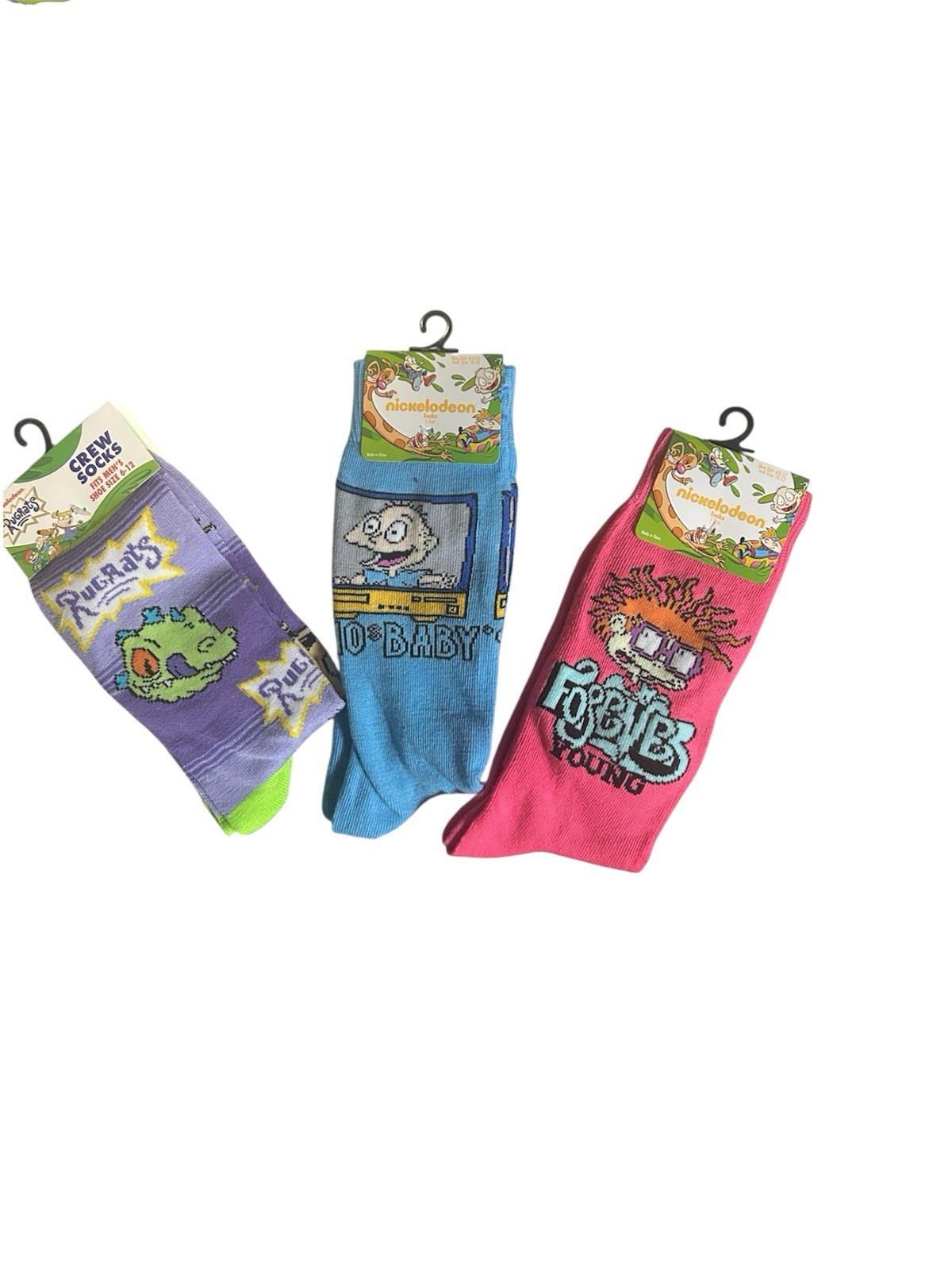 Nickelodeon Rugrats Crew Socks Tommy Chuckie Reptar Socks Size 6-12 NWT