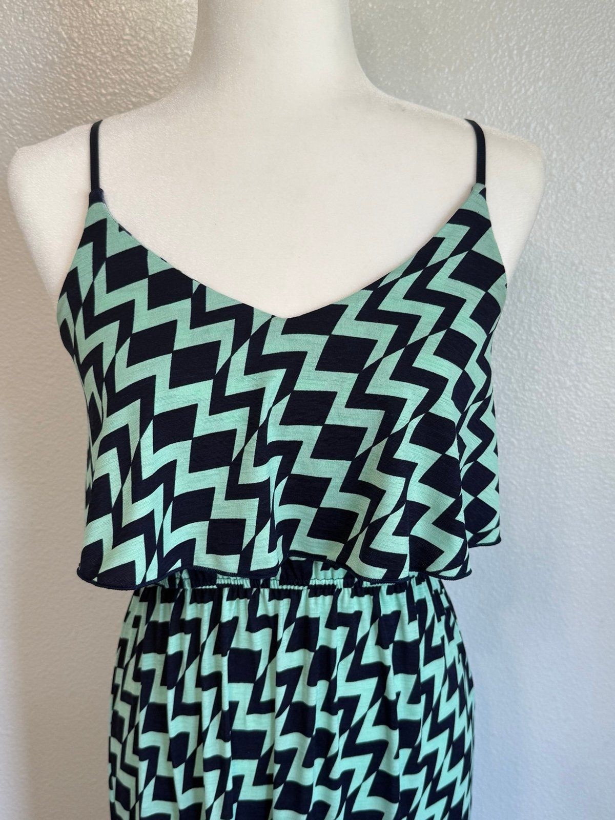 Three Pink Hearts navy and mint Chevron maxi dress XS -Ssummer wedding parties