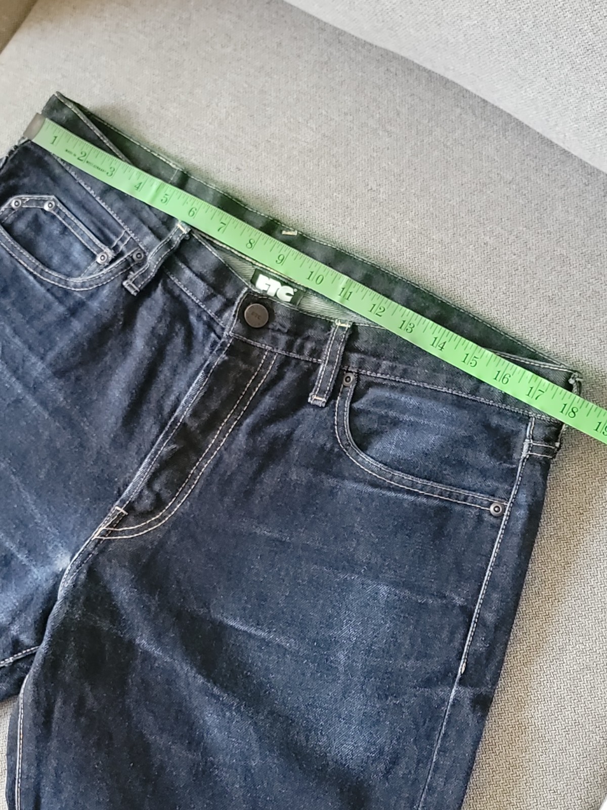 Sz L 36×31 FTC For The City Japan Made Raw Denim Jeans Indigo FADED PATINA GREAT