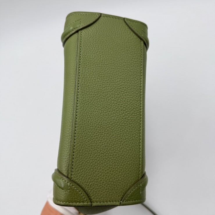 CELINE Luggage Nano Shopper Hand Bag Green Leather Gold Tone