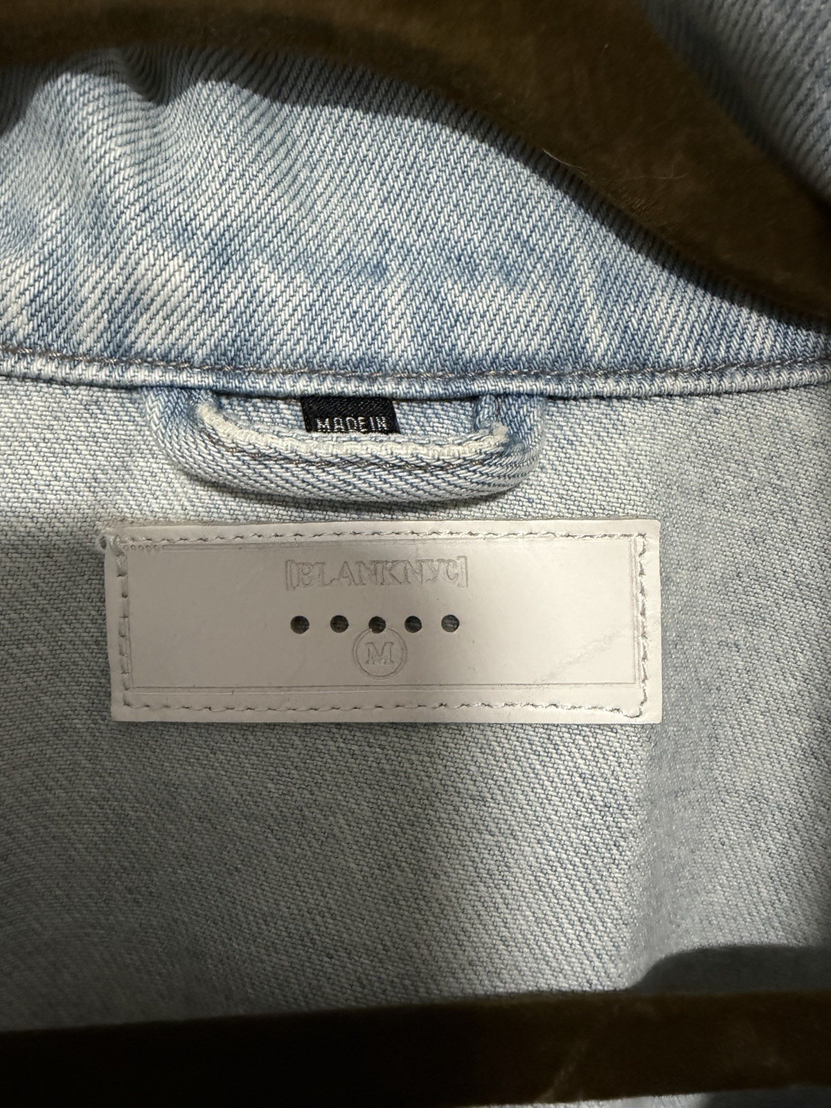 BLANKNYC Women’s Colorblock Denim Jacket Blue/White Button Front Collared M