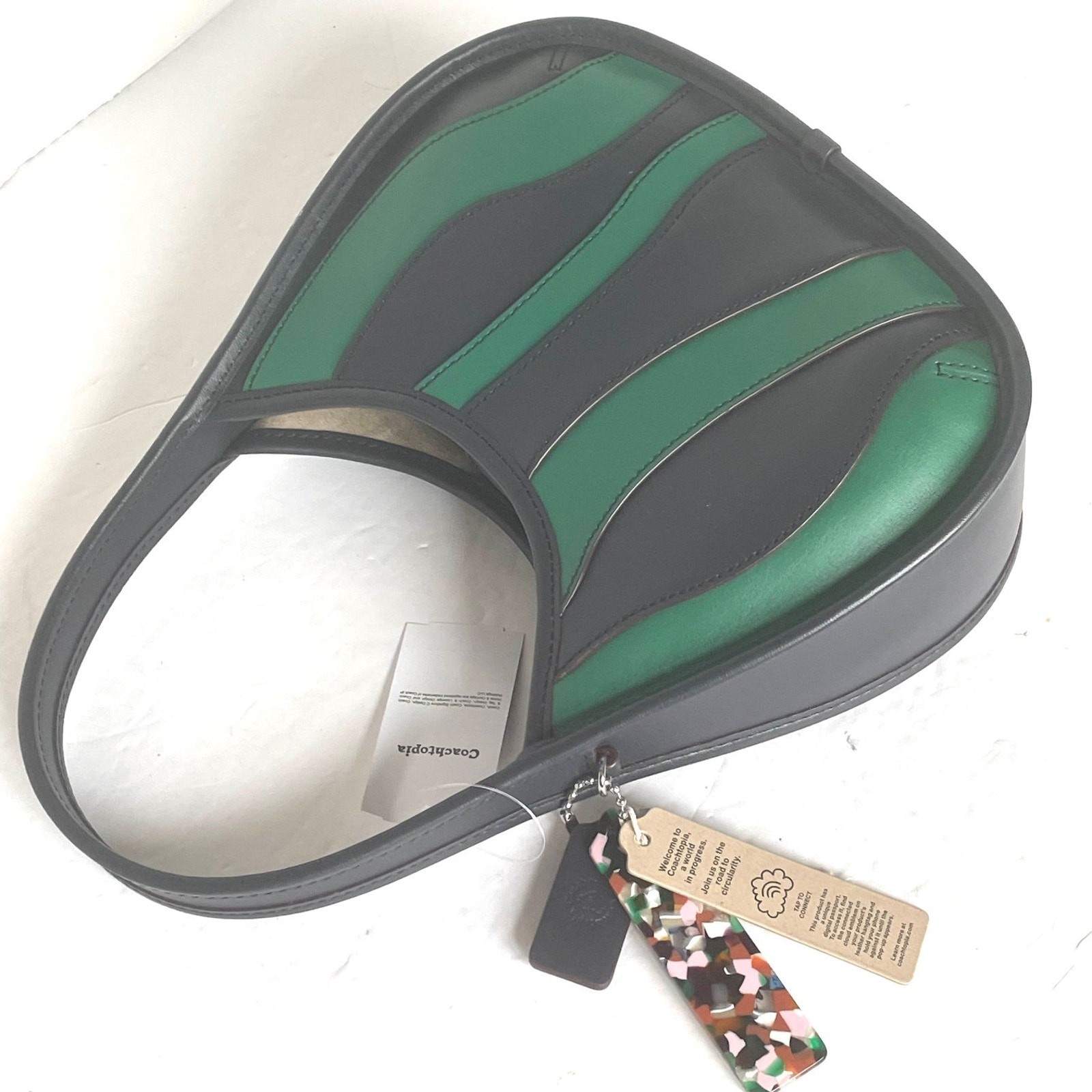 Coach Coachtopia Ergo Bag CQ004 Wavy Stripe Green Leather 90s Shoulder Bag