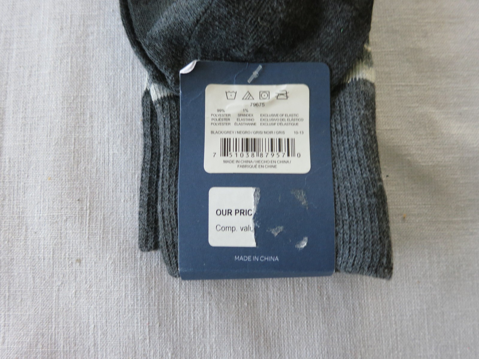 Seven91 Men’s Crew Socks, Black and Grey Pattern, Men’s 10-13, New