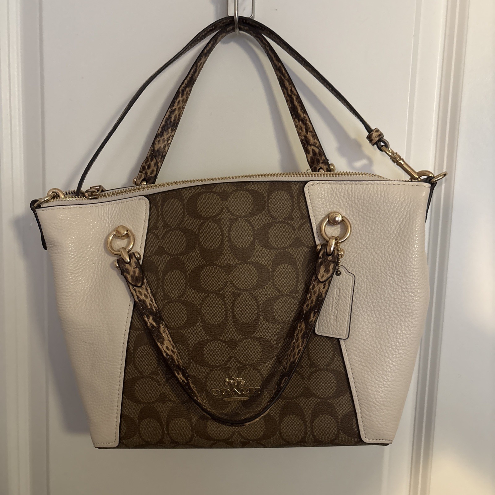 Coach Kacey Satchel In Colorblock Signature Canvas & Leather W/ Snake Trim