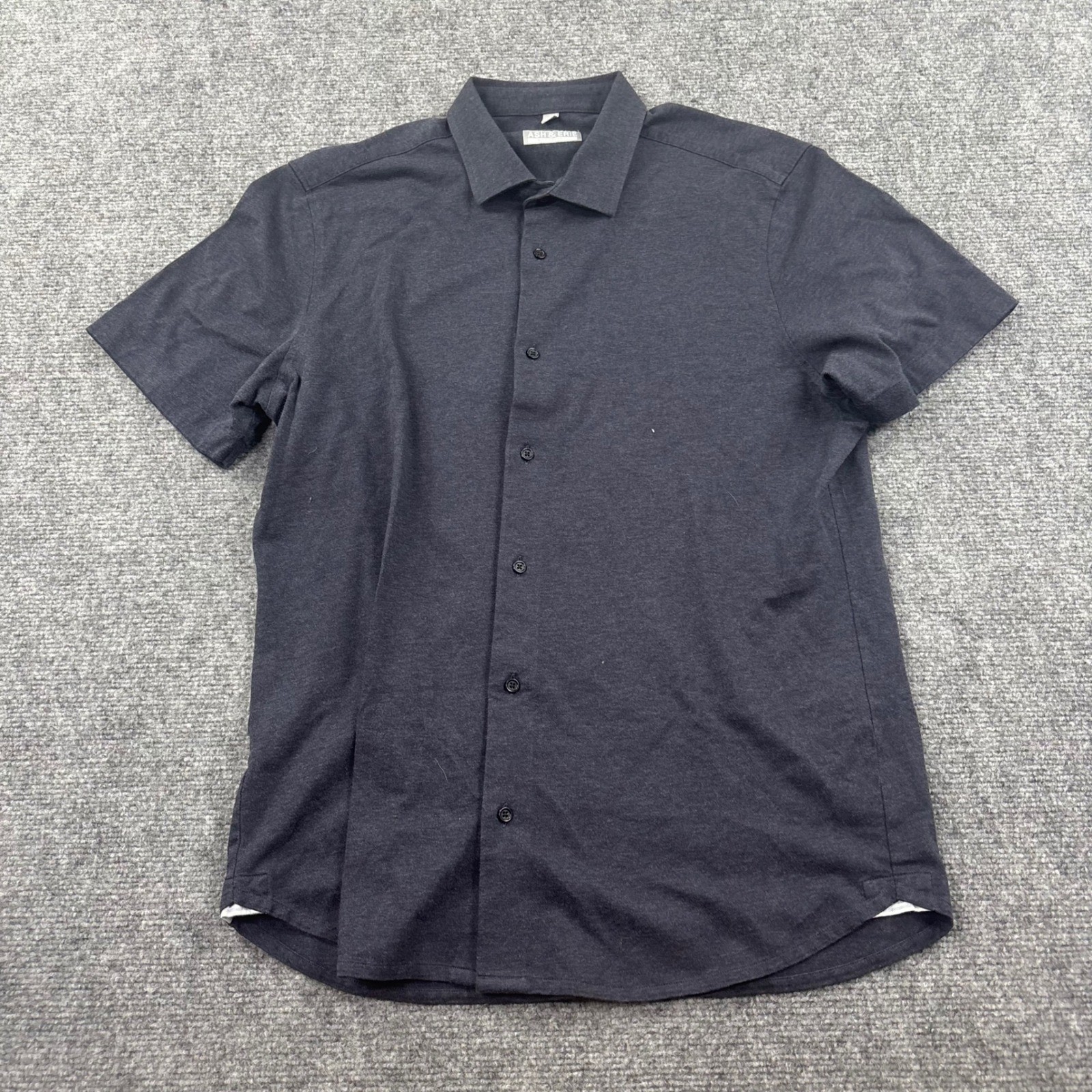 Ash & Erie Button Down Shirt Large Slim Charcoal Grey Short Sleeve Cotton Mens