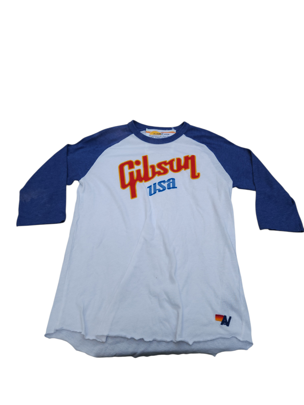 Aviator Nation x Gibson Guitars Baseball Tee Unisex MED White Raglan Sleeve USA
