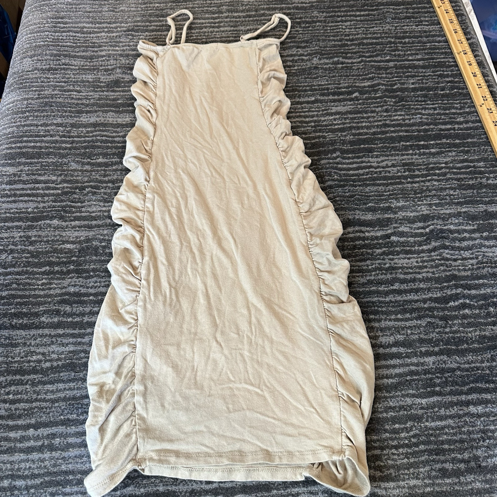 Heart & Hips Mini Dress Womens Small Spaghetti Strap Bodycon Ruched Sides Beige