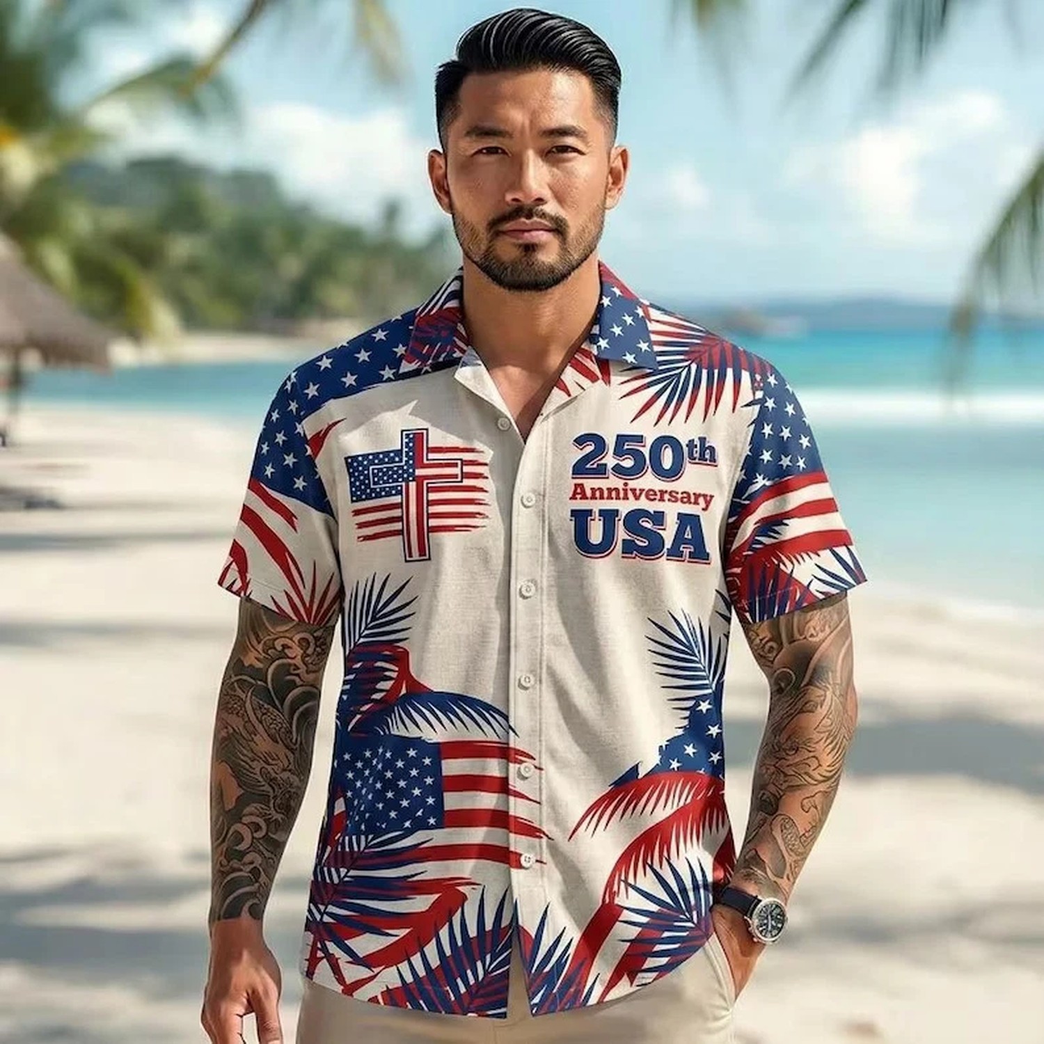 USA 250th Anniversary Hawaiian Shirt Eagle Patriotic In God We Trust 1776-2026