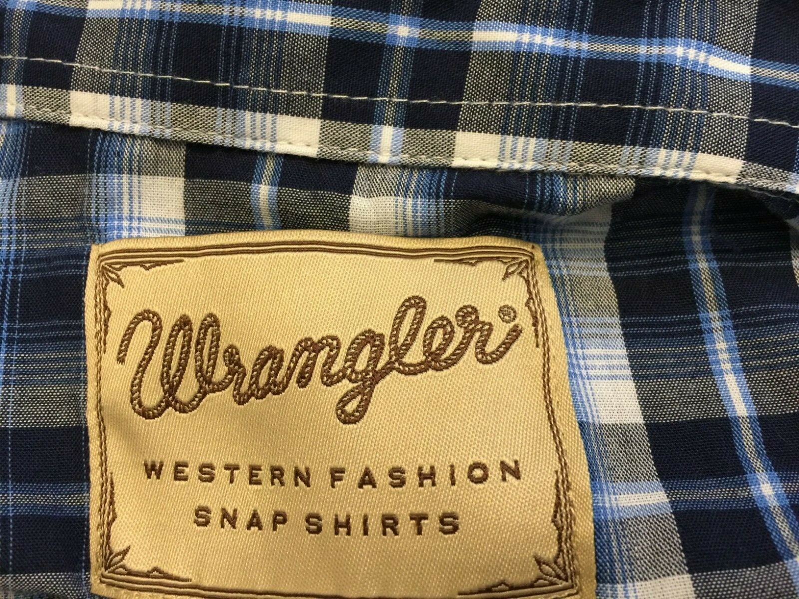 NWT Men Wrangler Easy Care SNAP Short Sleeve S/S Shirt Cotton Blend Blue Plaid S