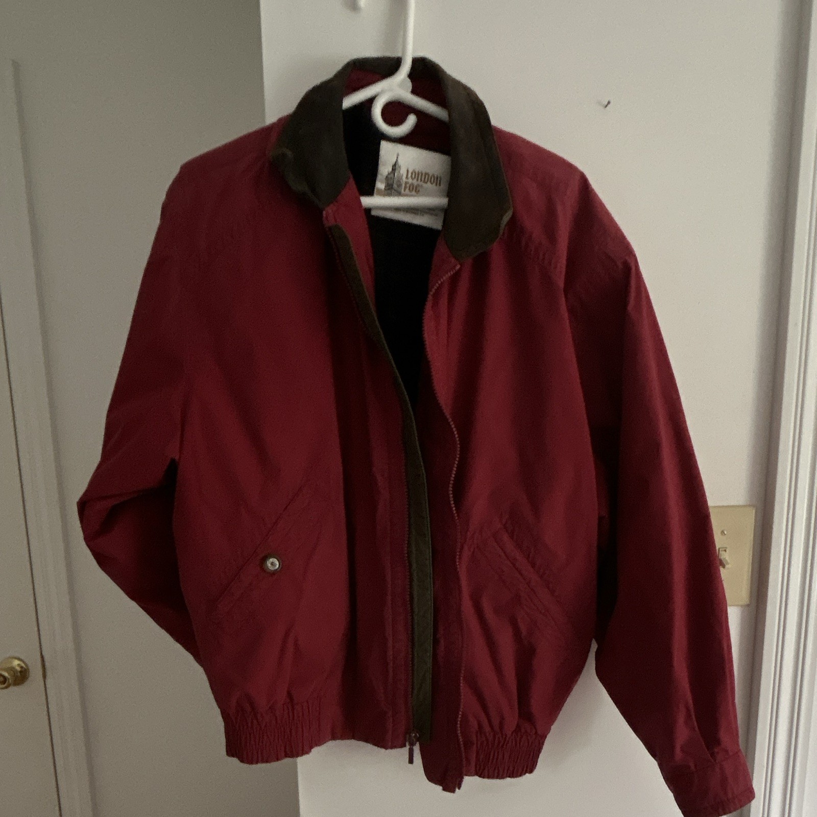 London Fog Men’s Red Bomber Jacket, Zip Front Stand-Up Collar, Lined Short