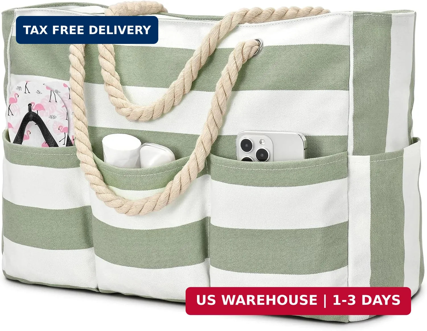 Becokan Beach Bags for Women Canvas Large Beach Tote Bag Zipper