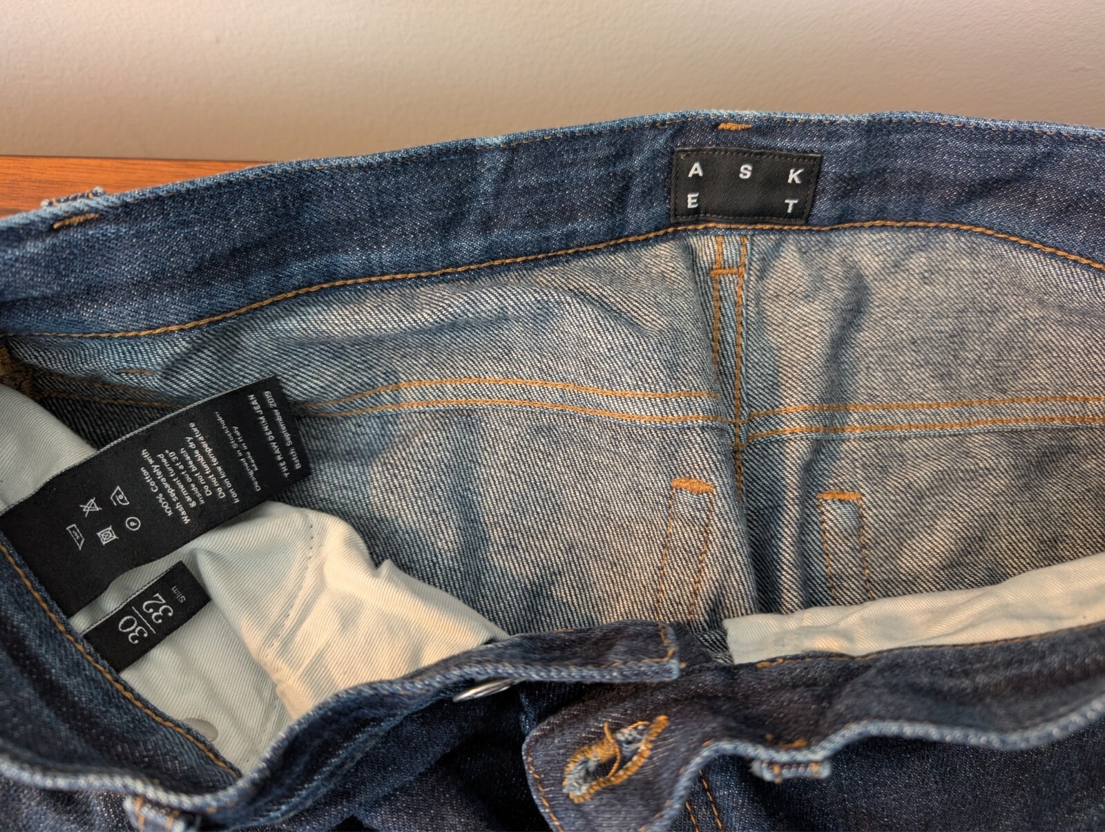 Asket – Raw Indigo Denim Jeans – 30×32, Slim Tapered – Gently Used, Washed