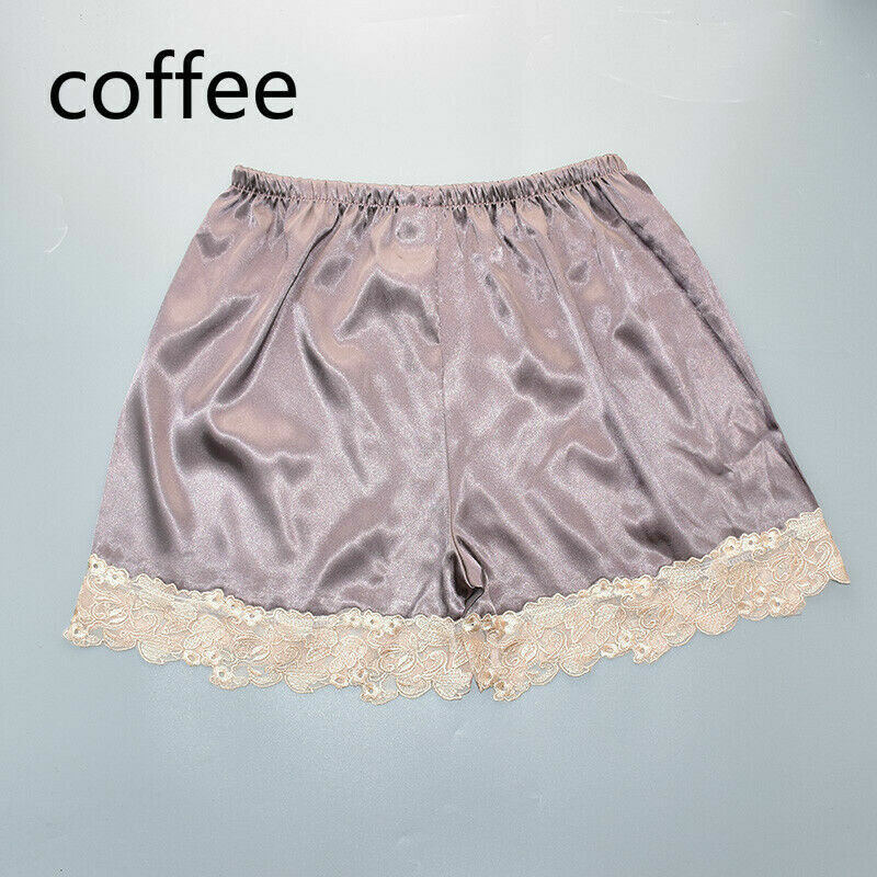 Lady Satin Lace Underwear Underpants Loose Faux Silk Nightwear Sleepwears Casual