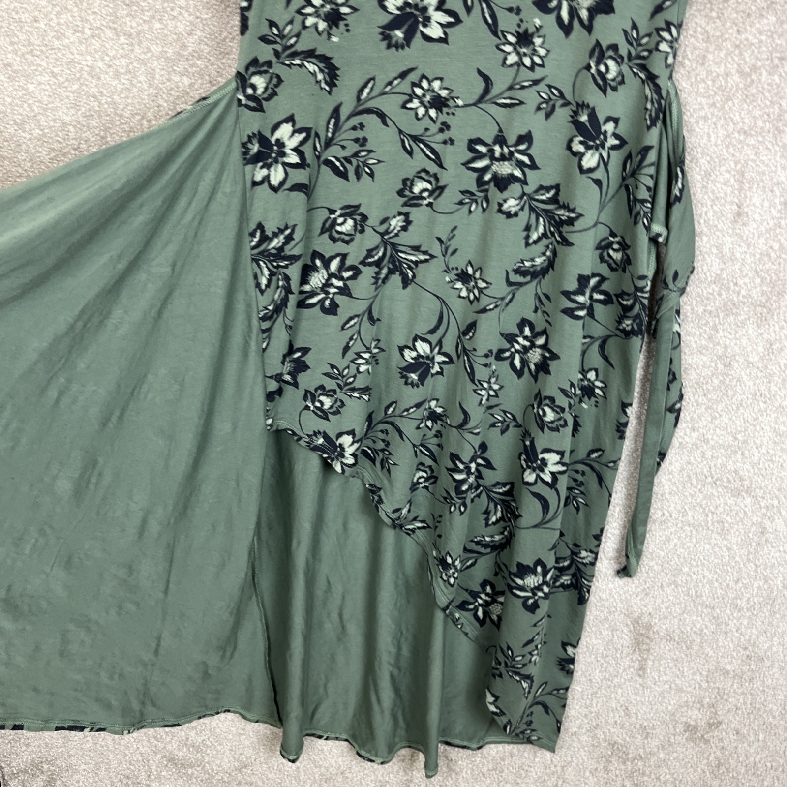 Garnet Hill Dress Womens Small Green Floral Short Sleeve Stretch Side Tie- 4347